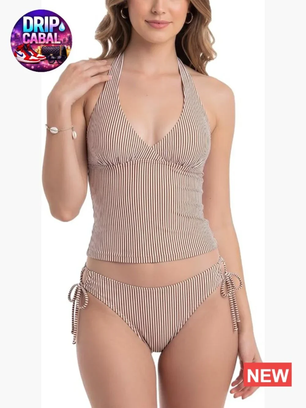 Wave Textured Halter Tie Side Two Piece Tankini Set